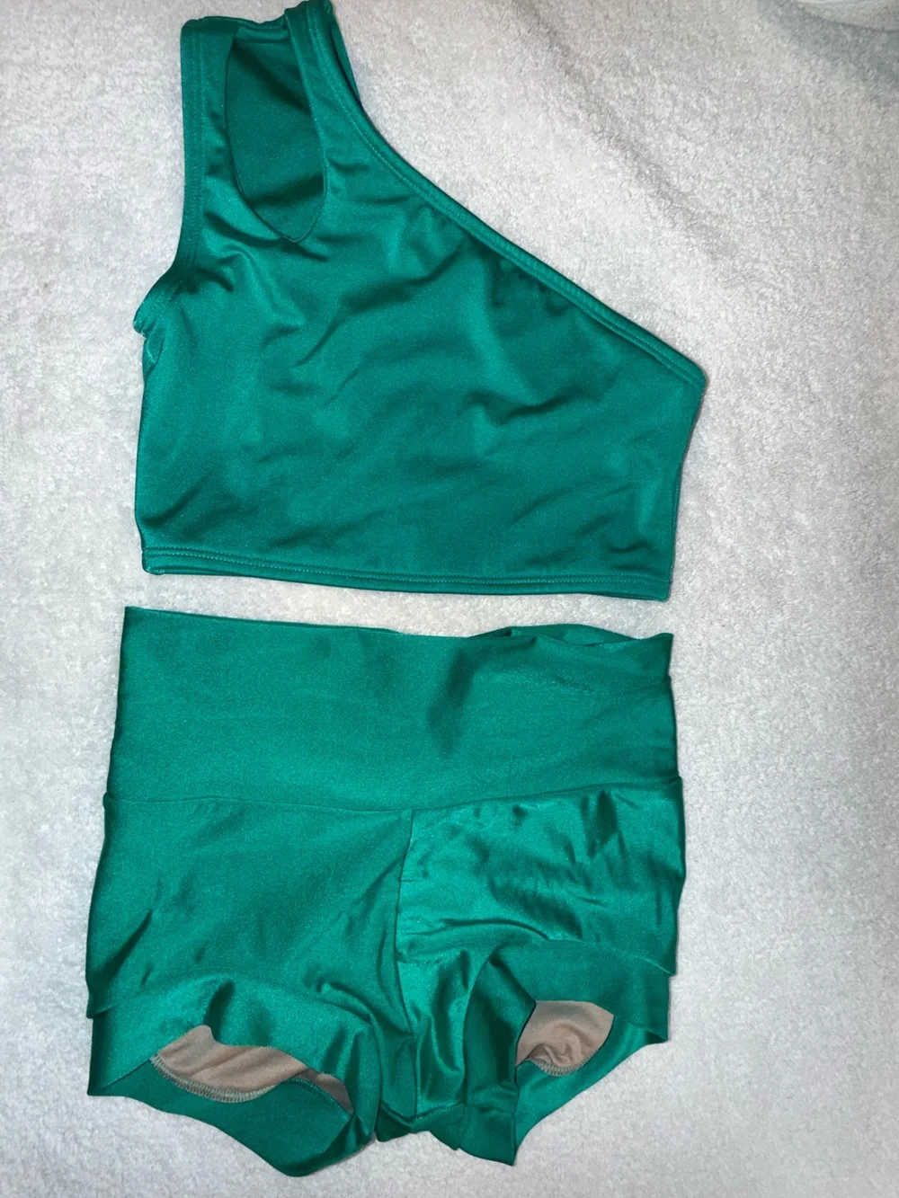One-Shoulder Emerald Green Dance Set - Kids Costume